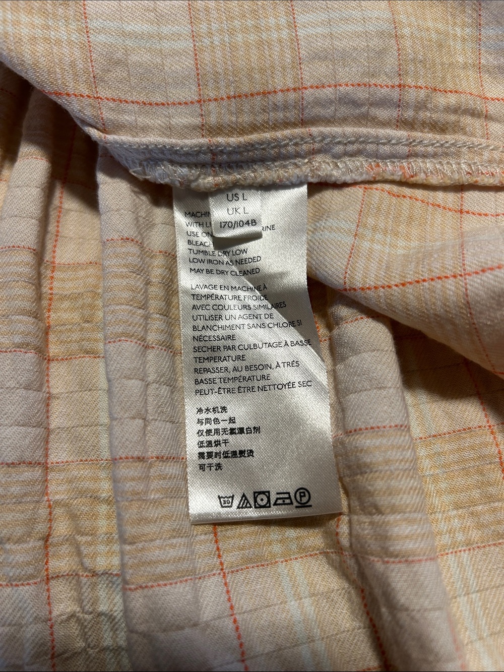 FREE PEOPLE PEACH PLAID PEASANT TOP L - Picture 11 of 11